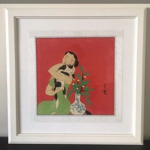 Framed Asian art on silk